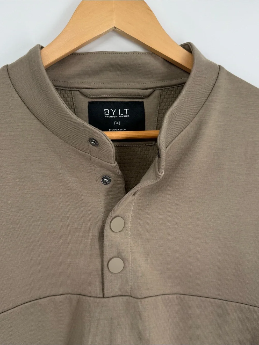 BYLT Premium Basics Pullover XL Taupe 1/4 Snap Waffle Lined Athleisure Golf.